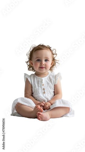 Little child, standing, all alone in the studio. has a transparent background