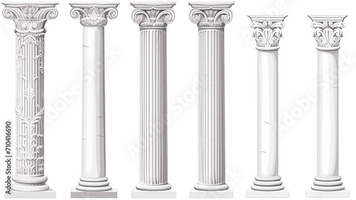ancient marble columns set collection of isolated architectural elements on a white background photo