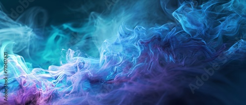 Abstract blue, mint, and purple background with interlaced smoke glitch and distortion effect. Generative AI
