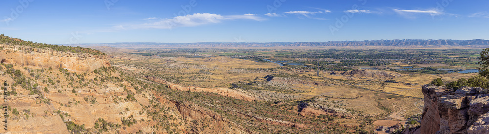 Panorama of Fruita and the Colorado River Valley, seen from the Historic Trails View in the Colorado National Monument
