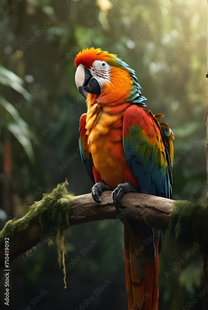 macaw bird sitting on branch, wildlife beauty