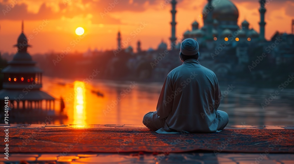  Person in Islamic Mosque Ramadan Background Wallpaper Photo