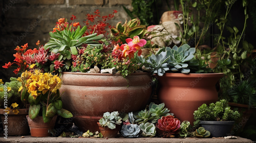 gardening, many pots of flowers