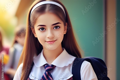 a closeup photo illustraion of a school girl =AI generated illustration photo