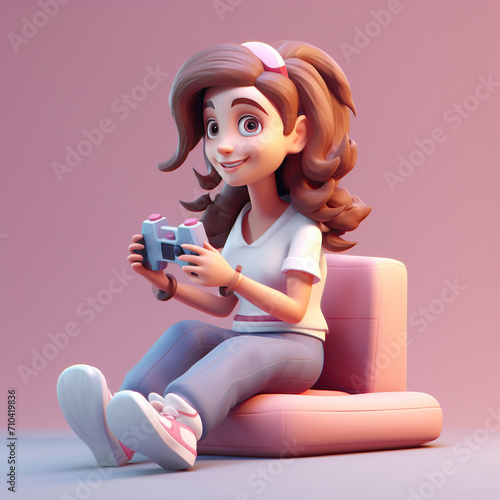 woman with a game console 3d character