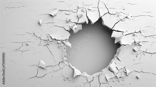 hole in damaged wall with cracks illustration, concept of breach