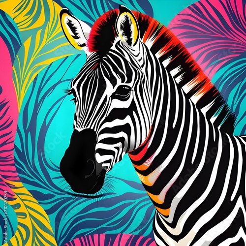 a colorful photo illustration of a zebra  AI generated illustration