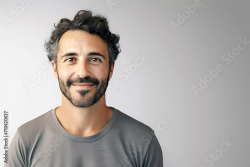 Beautiful mid age man on clean background. Generative ai design.