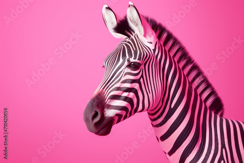 zebra on a pink background. generative ai