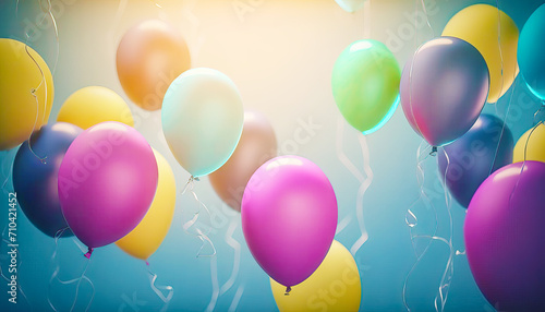 multicolor flying balloons with warm lighting for birthday, a Congratulations, party, anniversary .