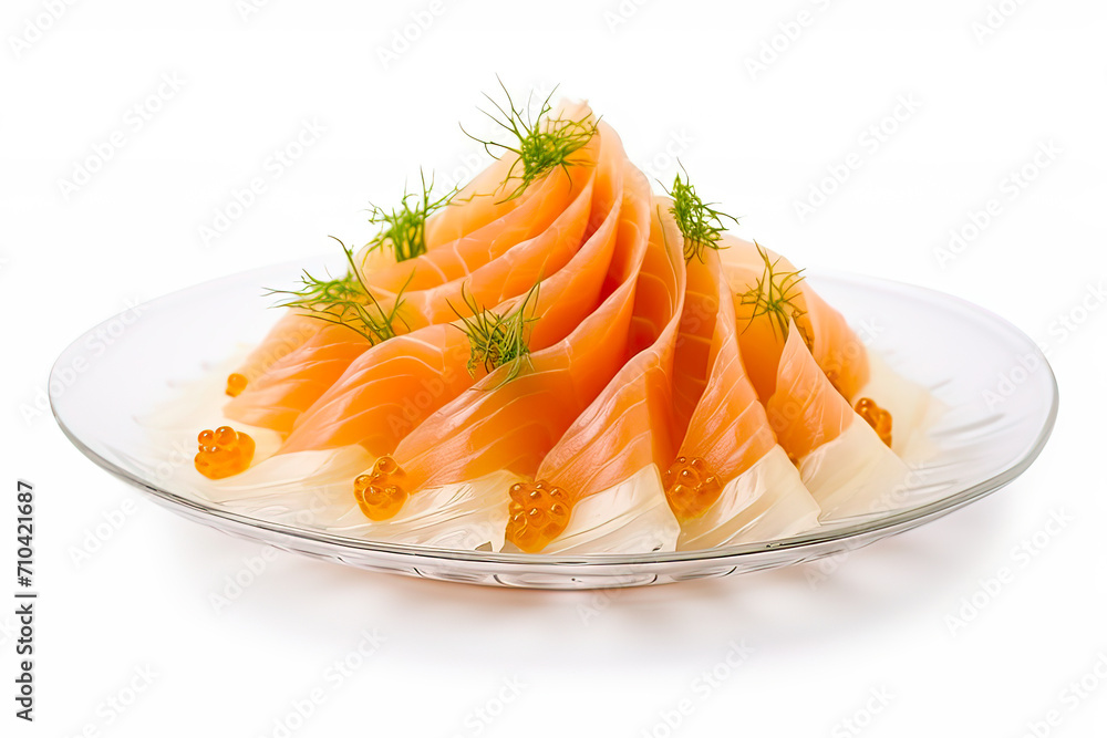 a Sashimi sliced salmon cocktail dish  for appetizer , Japanese Food.