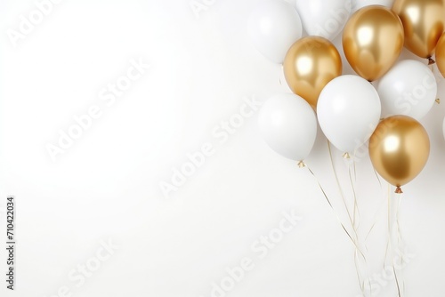 Golden and white balloon collection isolated on the white copyspace background. Helium balloon template for party and celebration.