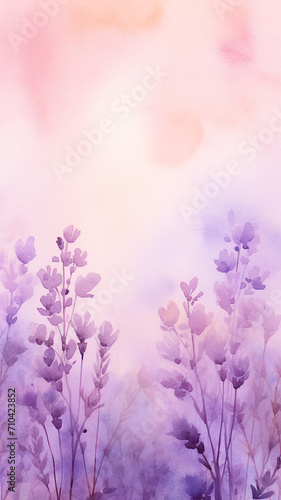 high  narrow  lavender background delicate pastel pink flowers blurred background with copy space vertical  panorama