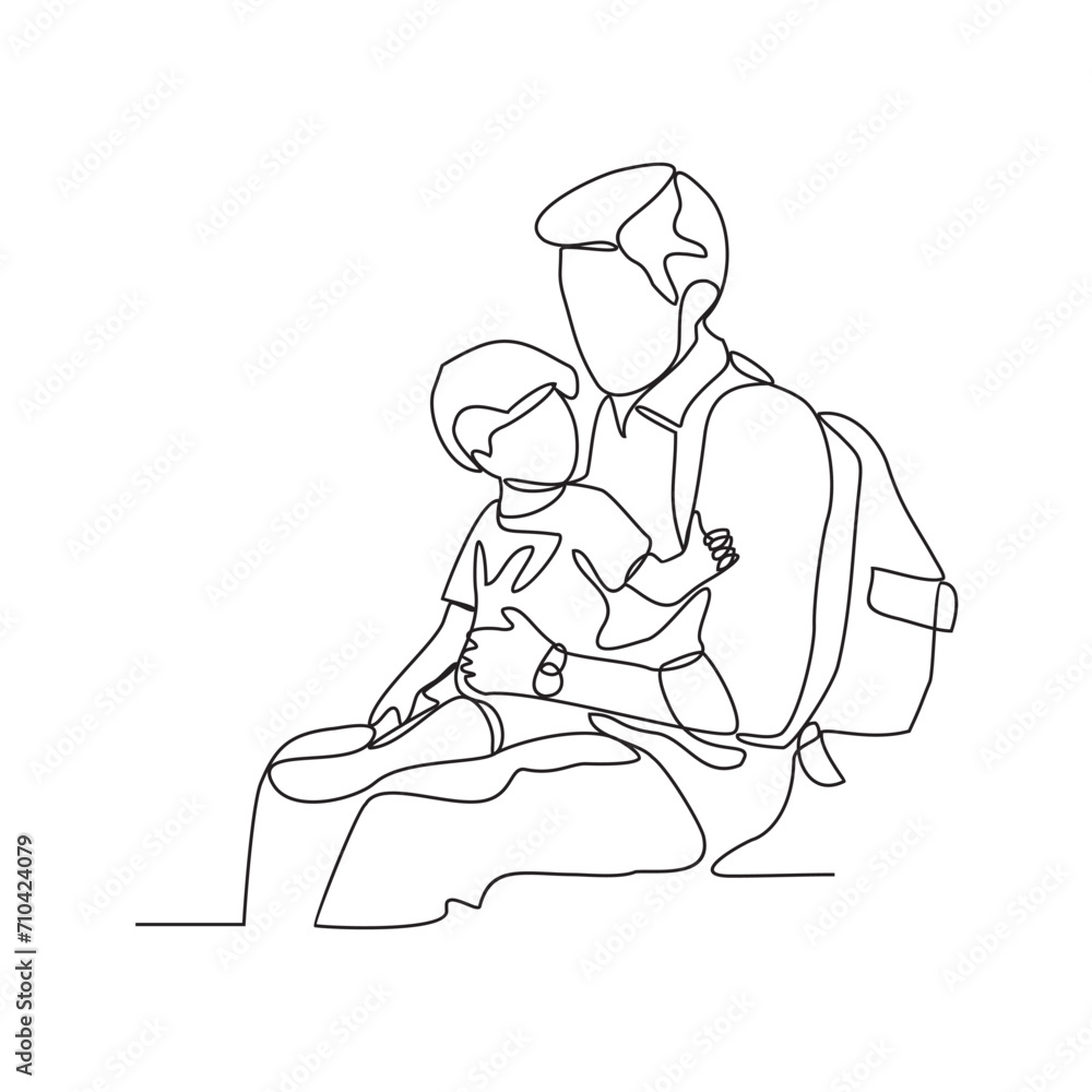 One continuous line drawing of a child is playing and learning with his father in their house vector illustration. Child and Dad study activity illustration in simple linear style vector concept. One continuous line drawing of a child is playing and learning with his father in their house vector illustration. Child and Dad study activity illustration in simple linear style vector concept.
