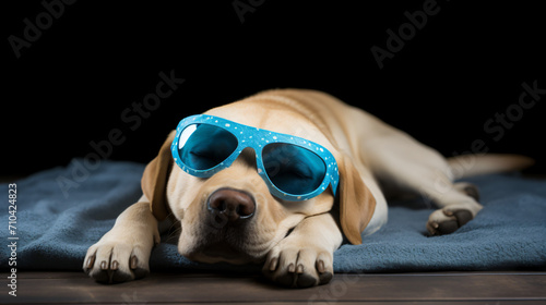Cute Labrador Retriever with sleep mask resting