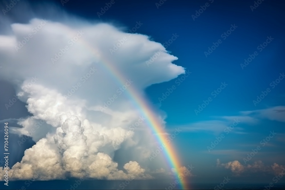 blue sky with clouds and rainbow