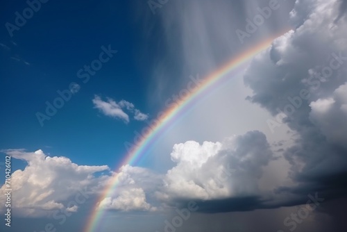 blue sky with clouds and rainbow