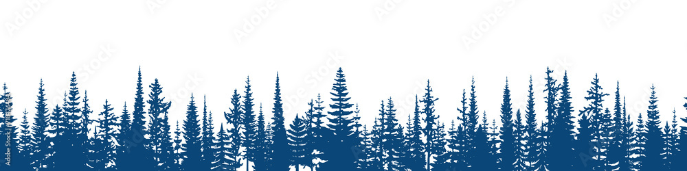 Obraz premium Coniferous forest, seamless border, isolated on white background 
