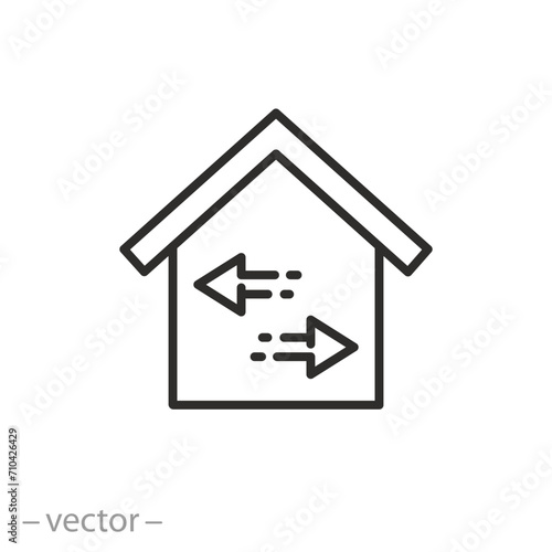 inside the house icon, designation for indoor use, for interior work, thin line symbol on white background - editable stroke vector illustration eps10