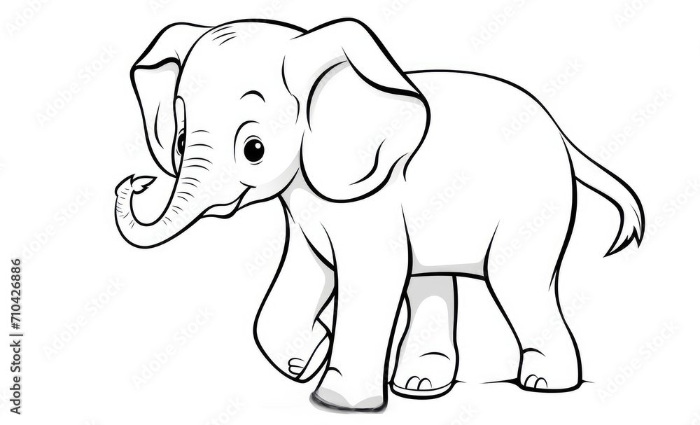 Fototapeta premium Drawing for children's coloring book cute elephant. Illustration winter line on white background