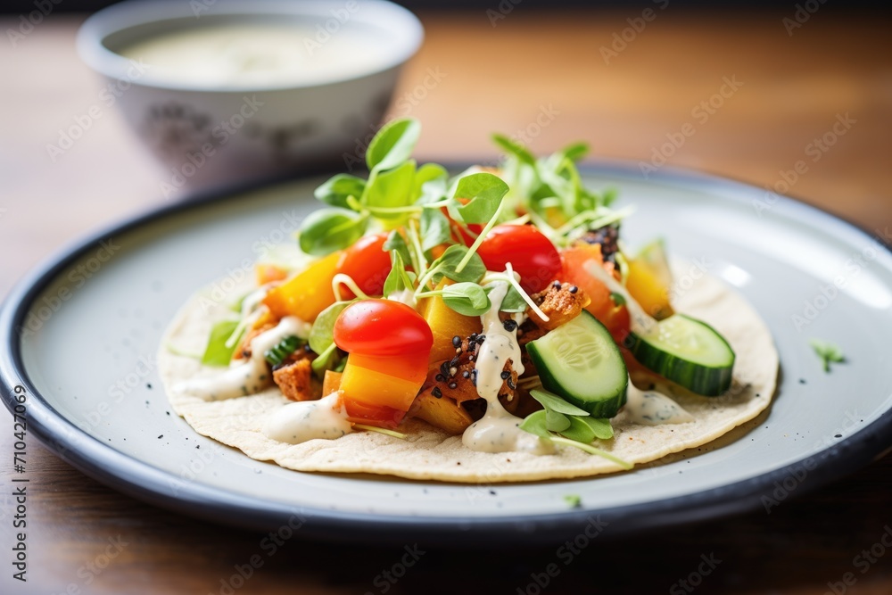 vegan taco with cashew cheese drizzle