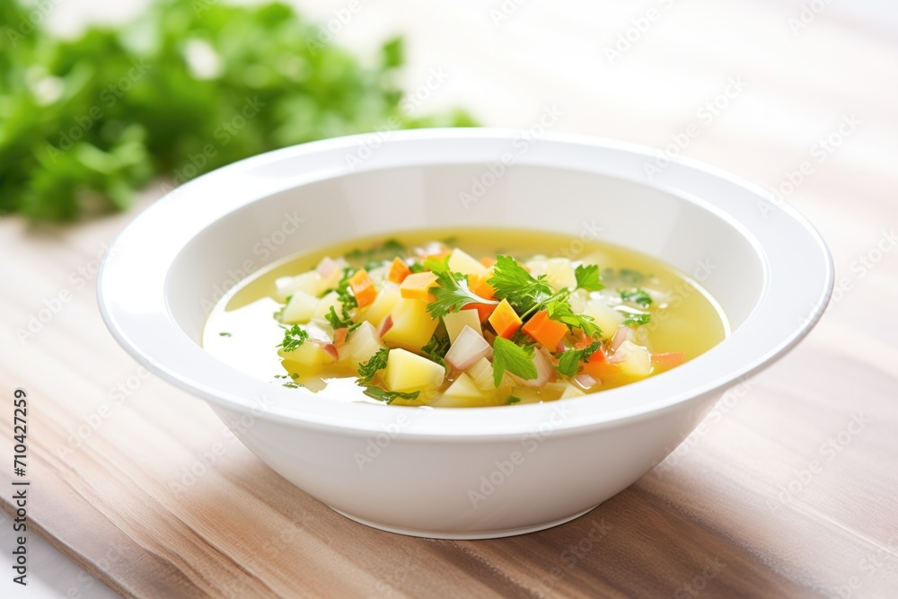 bowl of vegetable soup with chopped parsley on top bowl of vegetable soup with chopped parsley on top