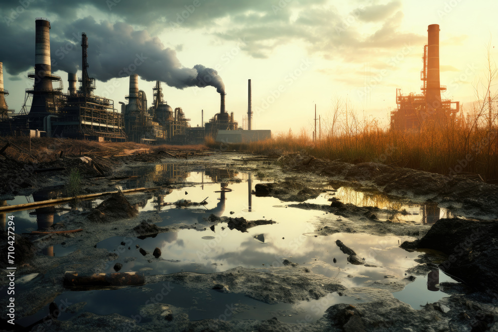 Obraz premium Horrible pollution spewing from large smokestacks.