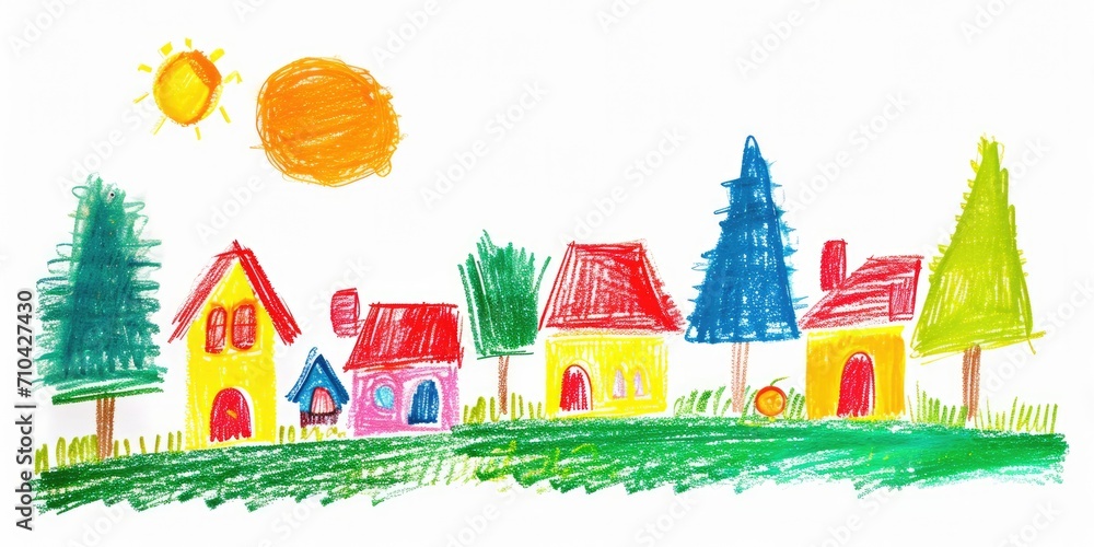 Generative AI, Pencil drawn art by child, naive kids illustration on white background