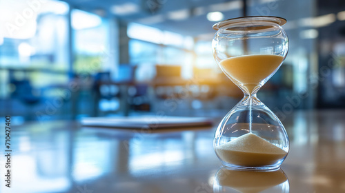 Close up view of hourglass stand office measuring time