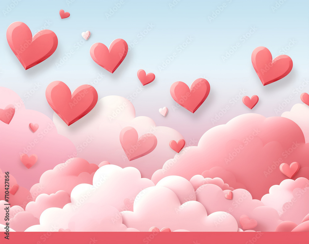 Beautiful and Romantic illustration of red and pink hearts of love background with copysapce