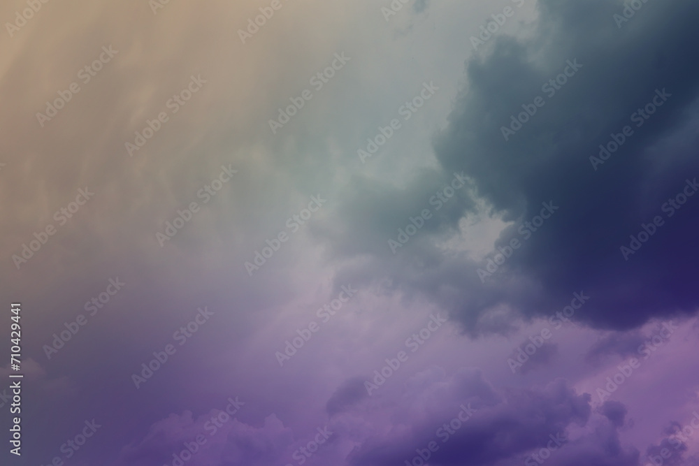 Obraz premium Beautiful sunset sky above clouds with dramatic light. Cabin view from airplane