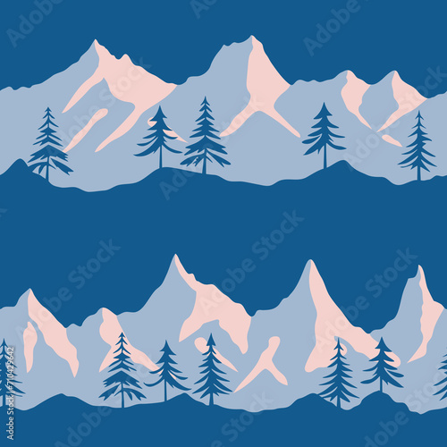 Seamless pattern, mountain landscape at dawn