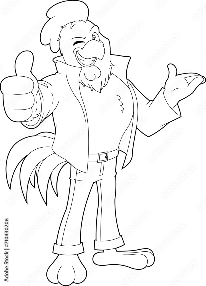 Outlined Cute Chicken Rooster Cartoon Character Winking And Giving The Thumbs Up. Vector Hand Drawn Illustration Isolated On Transparent Background Outlined Cute Chicken Rooster Cartoon Character Winking And Giving The Thumbs Up. Vector Hand Drawn Illustration Isolated On Transparent Background