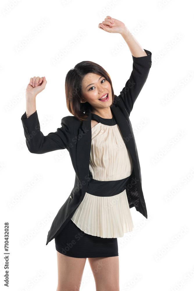 Cute Chinese woman celebrating.