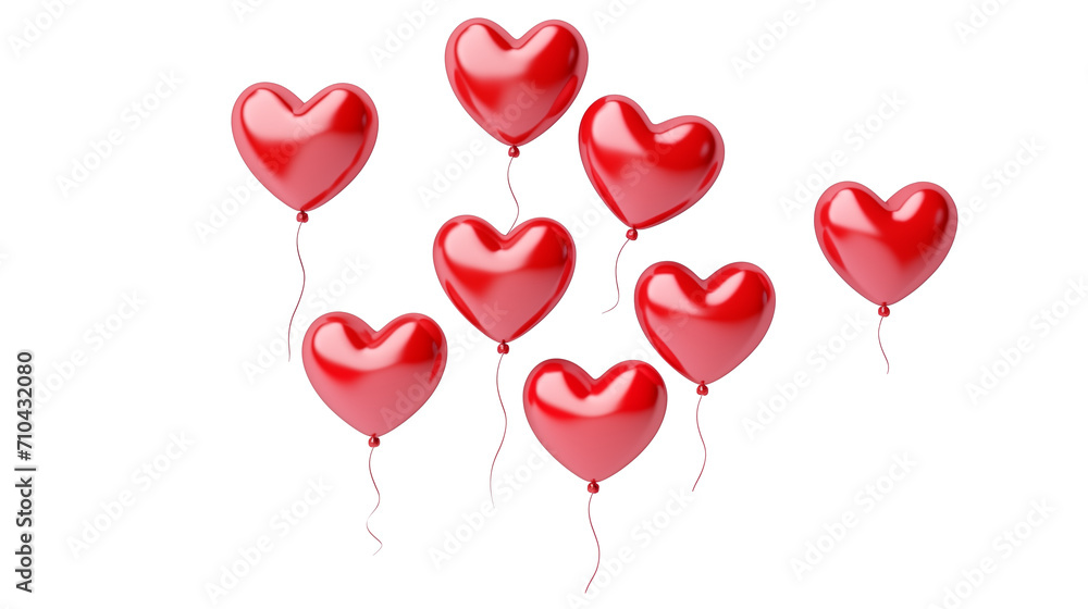Red heart balloons on transparent background. Foil air balloon for party, Christmas, Birthday, Valentines day, Womens day, wedding, grand opening. Glossy shine helium balloon