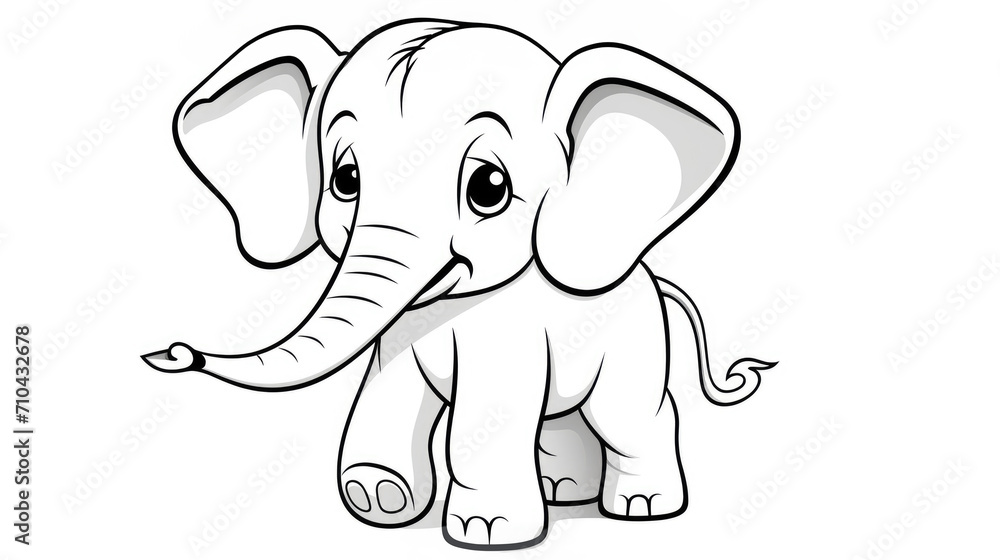 Obraz premium Drawing for children's coloring book cute elephant. Illustration winter line on white background
