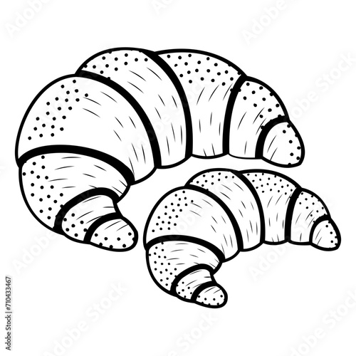 French Croissant isometric concept, Viennoiserie or continental breakfast Hand drawn vector, Bakery and Baker drawings, food preparation and Kitchen Utensil Sketch Culinary Doodle stock illustration