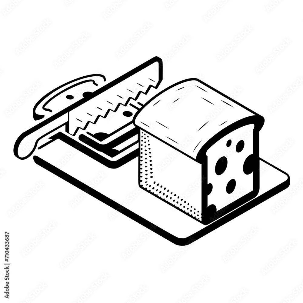 serrated knife with whole grain Bread isometric concept, bread knives