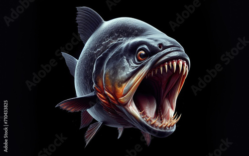 Red piranha (Red-bellied piranha) on isolated black background. Pygocentrus nattereri is freshwater fish in family Serrasalmidae that inhabits Amazon basin, South American rivers. photo