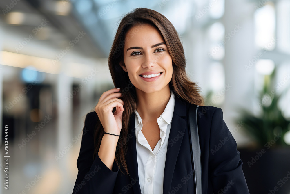 A handsome businesswoman in a suit in office. A handsome businesswoman in a suit in office.