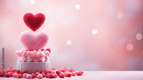 Fototapeta Naklejka Na Ścianę i Meble -  Valentine's Day Sweet: Dessert with Heart, Love, and Flowers Decorations