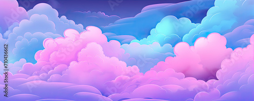 Animation neon blue purple clouds. Cartoon sky