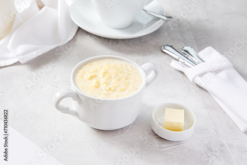 Corn porridge with butter, breakfast