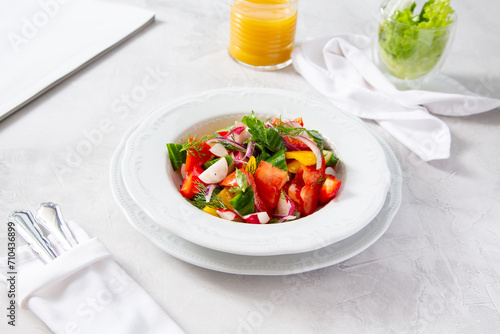 Country vegetable salad with olive oil or sour cream