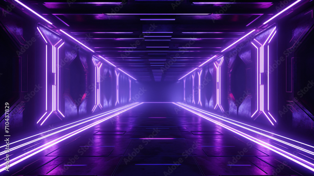 Sci Fi Neon Lights Alien Spaceship
