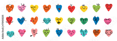 Groovy lovely hearts stickers. Love concept. Happy Valentines day. Funky happy heart character in trendy retro cartoon style. Vector illustration in bright colors. photo