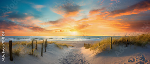 The magic of the beach path in an ultra-wide format, at dawn, a coastal dream feeling © Beastly