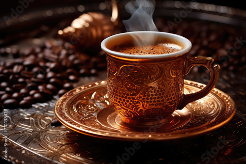 Traditional Turkish coffee in the copper cup