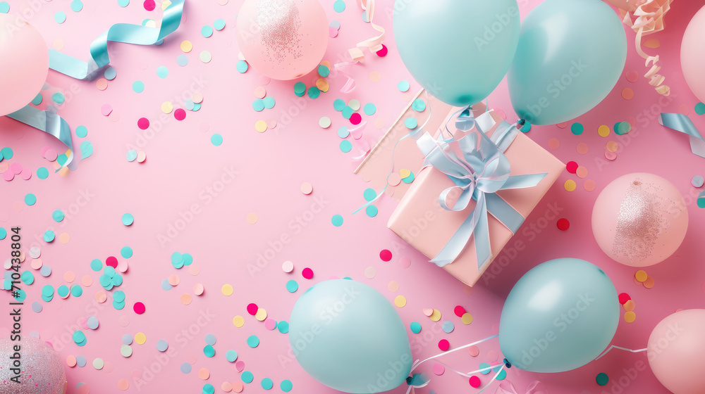 Pastel Party Celebration with Balloons and Confetti