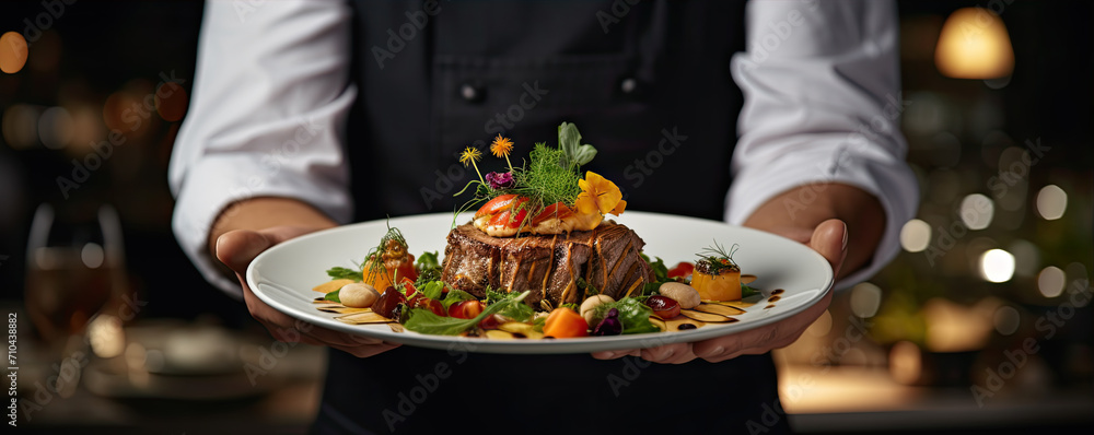Chef hands prepares healthy food on wite plate. Chef hands prepares healthy food on wite plate.